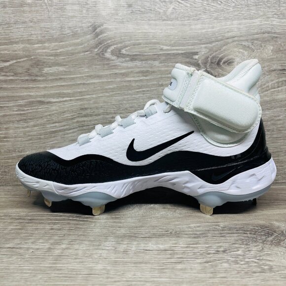 Nike Alpha Huarache Elite 4 Mid Baseball Cleats Men's 7.5 White Black FD2744-101 - Picture 10 of 11